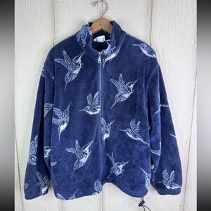 Vintage National Wildlife Federation Mens Wolf Fleece Blue Zip Sweater Jacket S